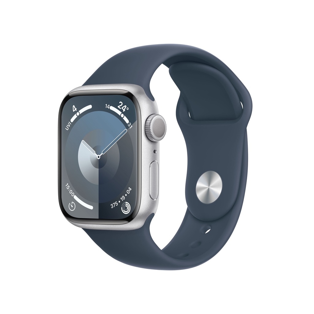 Apple Watch Series 9 Silver Aluminium Case with Storm Blue Sport